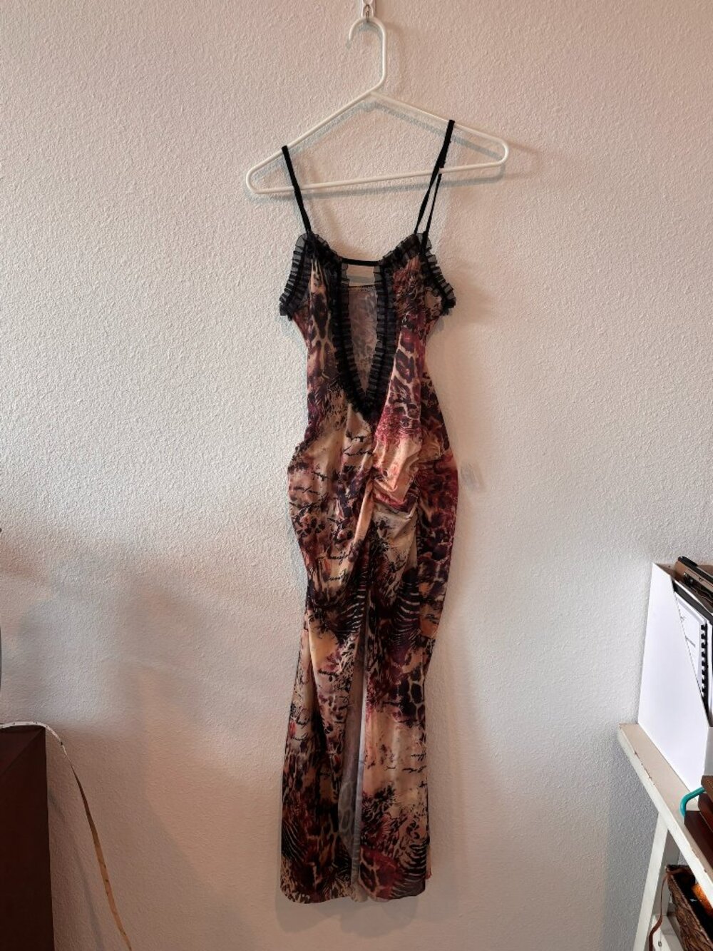 Leopard Print Sheer Mesh Maxi Dress